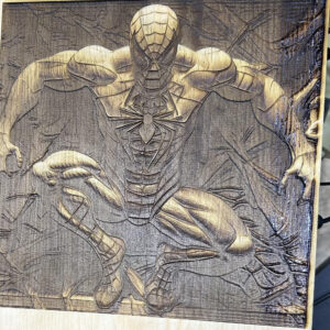 3D ENGRAVED SPIDER MAN PROCUDED ON PINE BOARD