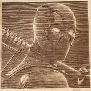 3D Engraving of DeadPool on 12' x 15 Pine Board