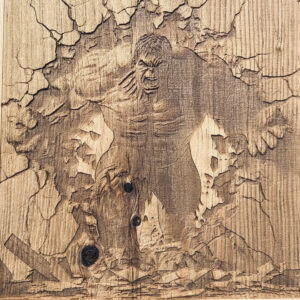 3D Engraving of The Hulk on 12' x 12 Pine Board