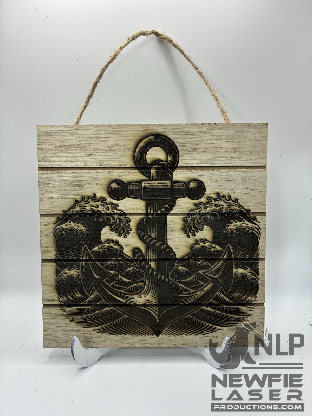 Engraved Hanging Anchor in Waves