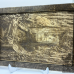 LASER ENGRAVE CAT EXCAVATOR IN COUNTRY PROCESSED ON PAINTED TILE MOUNTED TO PINE BOARD FOR BACKING INCLUDES STAIN FRAME & STAND 10x13