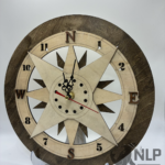 LASER CUTOUT COMPASS CLOCK PROCESSED ON LAYERS OF PINE WOOD