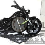 LASER CUTOUT HARLEY DAVIDSON CLOCK PROCESSED ON LAYERS OF PINE WOOD