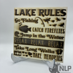 VARIOUS LAKE RULES LASER ENGRAVING 1/2 PINE WOOD 6X6