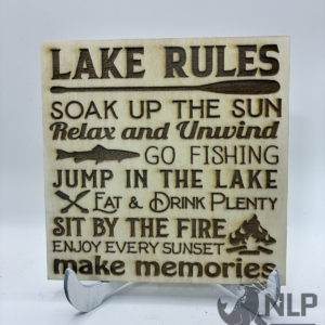 VARIOUS LAKE RULES LASER ENGRAVING 1/2 PINE WOOD 6X6