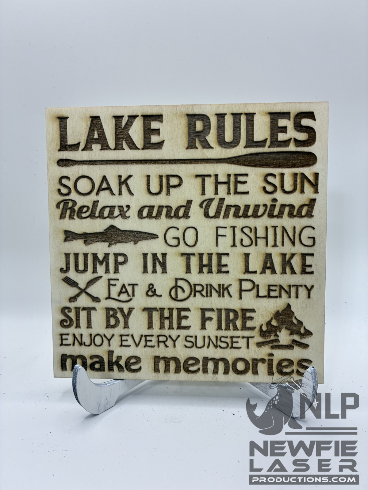 VARIOUS LAKE RULES LASER ENGRAVING 1/2 PINE WOOD 6X6
