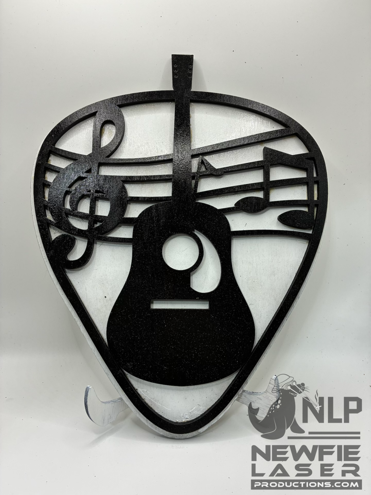 LASER CUTOUT LAYERED GUITAR PIC PROCESSED ON LAYERS OF PINE WOOD