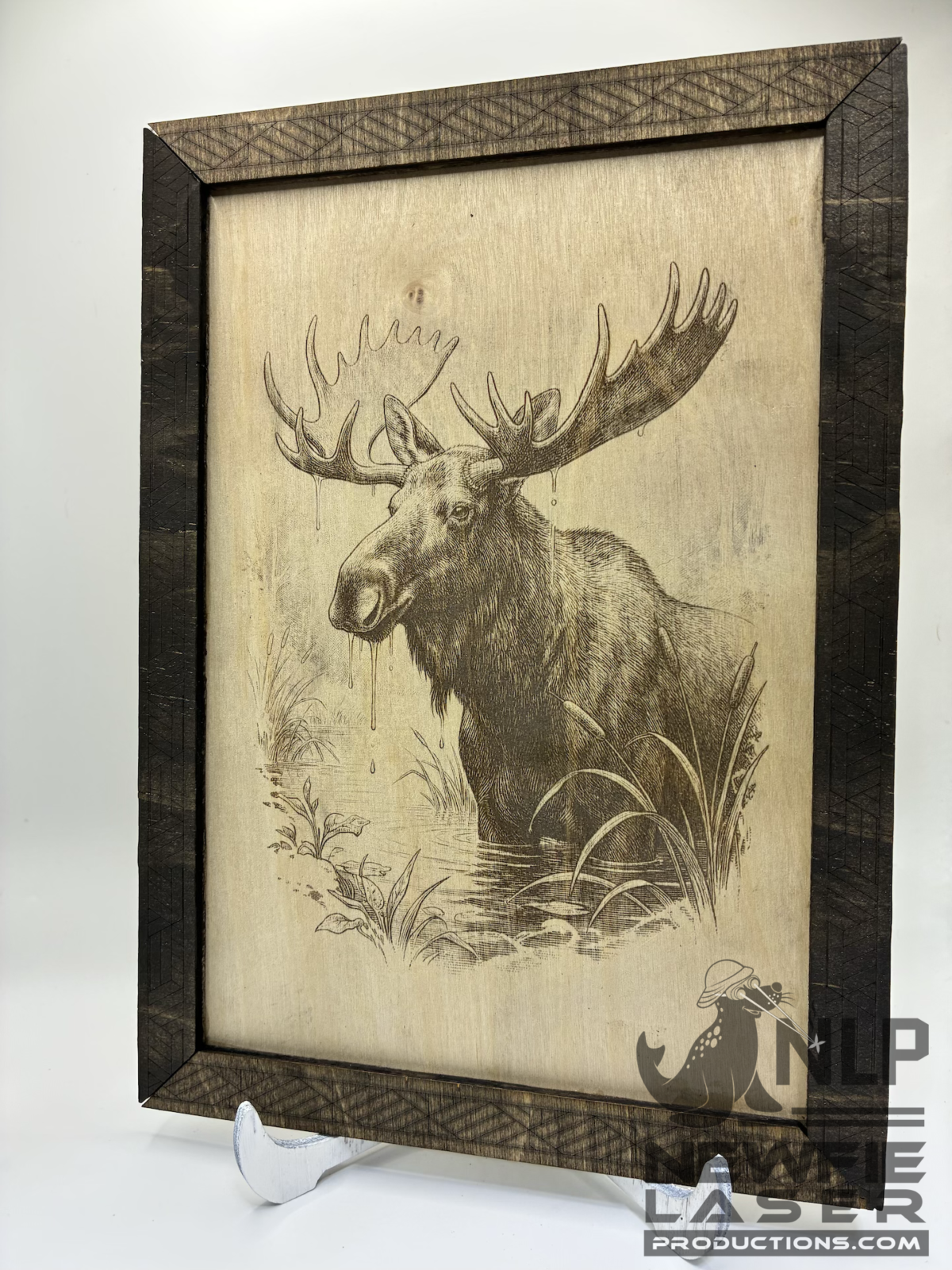 DEEP LASER ENGRAVED MOOSE IN THE BUSHES INCLUDES FRAMES & STAND 11x14