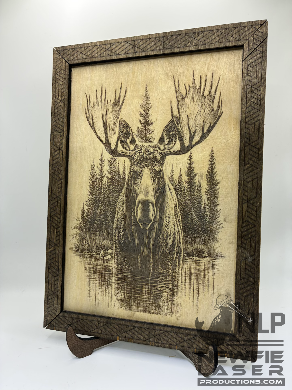 DEEP LASER ENGRAVED MOOSE IN WATER INCLUDES FRAMES & STAND 11x14
