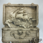 DEEP LASER ENGRAVED CUTOUT OF A PIRATE CHEST INCLUDES FRAMES & STAND 11x14