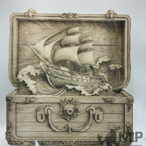 DEEP LASER ENGRAVED CUTOUT OF A PIRATE CHEST INCLUDES FRAMES & STAND 11x14