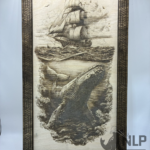 LASER ENGRAVED SHIP & WHALE PROCESSED ON BIRCH WOOD INCLUDES STAIN FRAME & STAND 11X14
