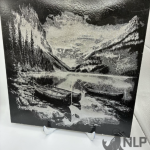 LASER ENGRAVE CANOES ON LAKE PROCESSED ON CERAMIC TILE INCLUDES STAND 12X23