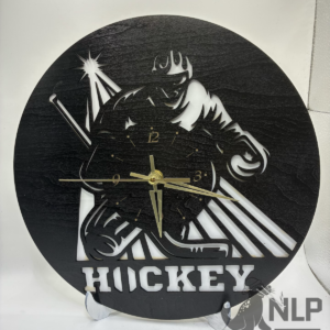 LASER CUTOUT HOCKEY GOALIE CLOCK PROCESSED ON LAYERS OF PINE WOOD