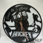 LASER CUTOUT HOCKEY CLOCK PROCESSED ON LAYERS OF PINE WOOD