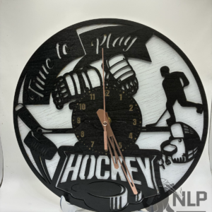 LASER CUTOUT HOCKEY CLOCK PROCESSED ON LAYERS OF PINE WOOD