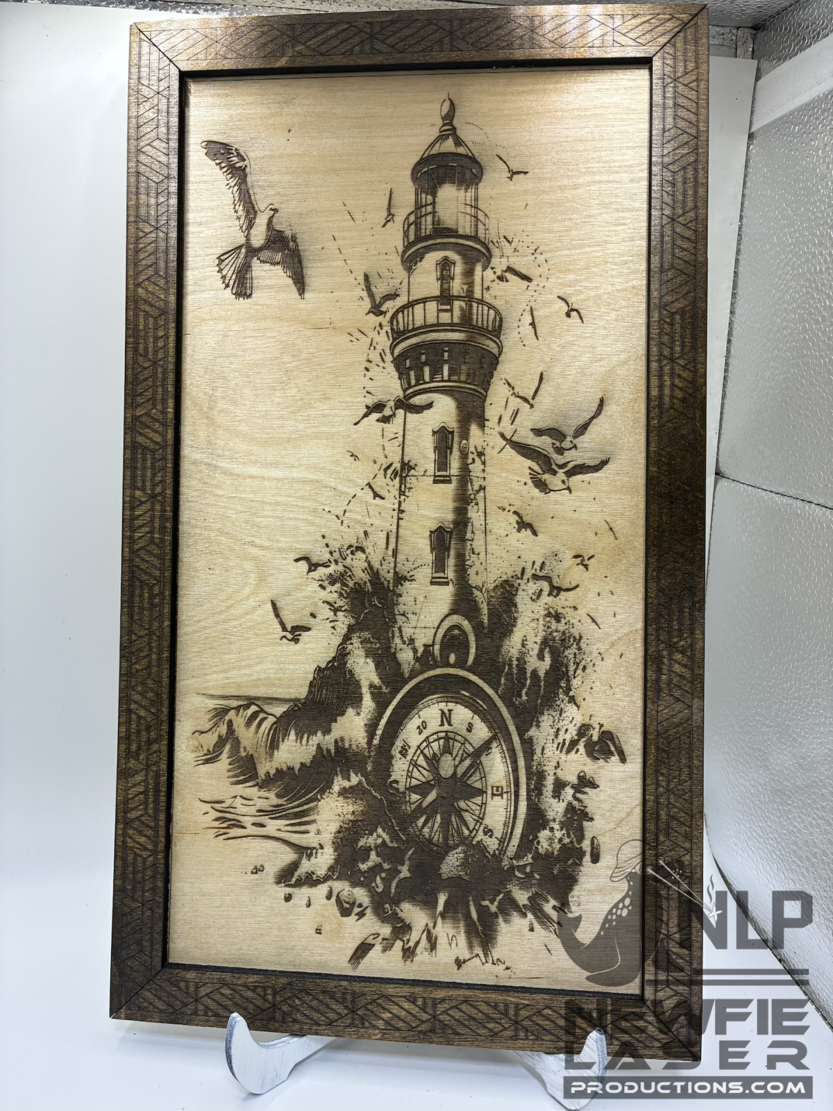 DEEP LASER ENGRAVED LIGHTHOUSE FRAMES 10x14 1 PROCESSED ON LAYERS OF PINE WOOD