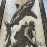 DEEP LASER ENGRAVING SCOOBA DIVING WITH GREAT WHITE SHARK STAIN STANDS INCLUDED 10X14